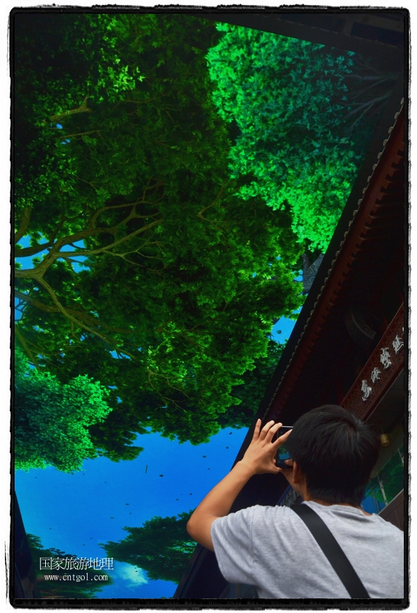 9月8日，在西安市大雁塔景區(qū)，“天幕”景觀吸引游客駐足觀看，并拿出手機拍攝。